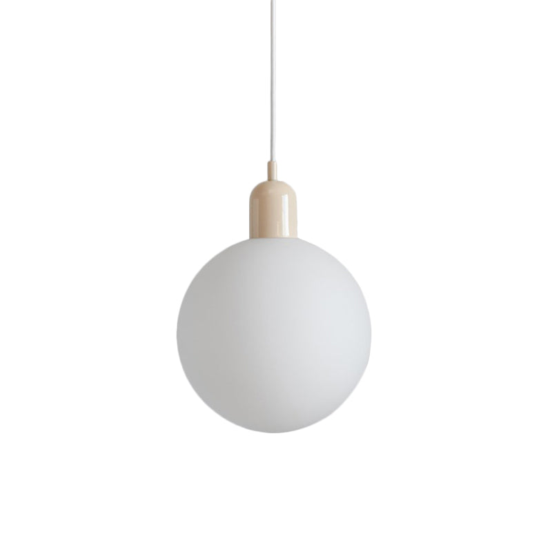 Sleek Opal Glass Drop Pendant Ceiling Light With Red/White/Green Cap