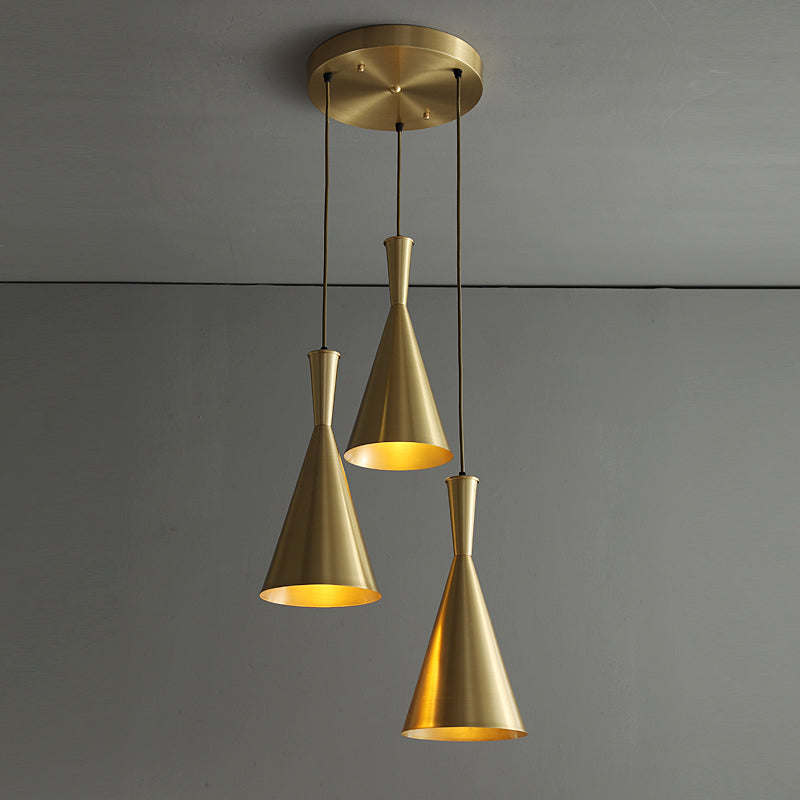 Cluster Horn Pendant Antiqued Metal Hanging Lamp With Black/Gold Finish - 3 Lights For Kitchen