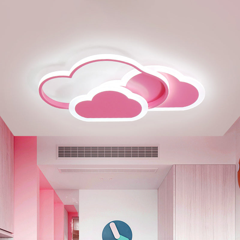 Pink Cloud Kids LED Ceiling Light Flush Mount Acrylic Fixture in White/3 Color Light, 16.5"/20.5" Length