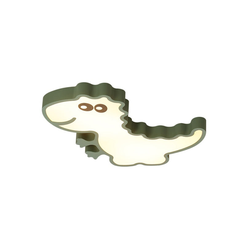 Dinosaur Flush Mount Light for Kids - Iron White/Pink/Green LED Ceiling Fixture for Children's Bedroom