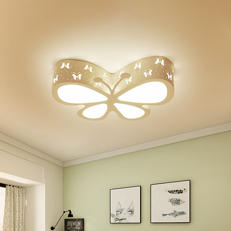 Kids LED Flushmount Ceiling Lamp - Metal Butterfly Flush Mount Lighting Fixture in Pink/White/Green (19.5"/23.5" W)