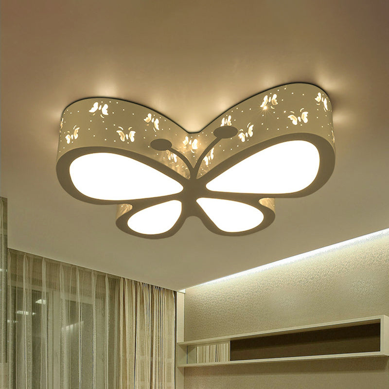Kids LED Flushmount Ceiling Lamp - Metal Butterfly Flush Mount Lighting Fixture in Pink/White/Green (19.5"/23.5" W)