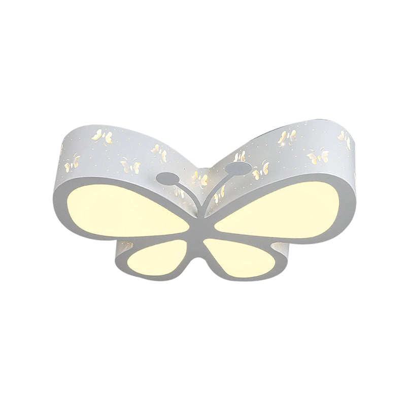 Kids LED Flushmount Ceiling Lamp - Metal Butterfly Flush Mount Lighting Fixture in Pink/White/Green (19.5"/23.5" W)
