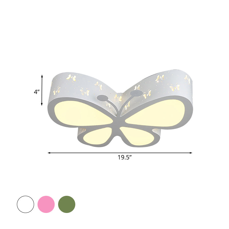 Kids LED Flushmount Ceiling Lamp - Metal Butterfly Flush Mount Lighting Fixture in Pink/White/Green (19.5"/23.5" W)