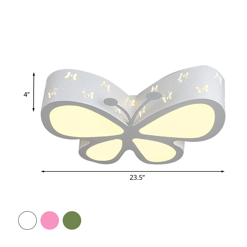Kids LED Flushmount Ceiling Lamp - Metal Butterfly Flush Mount Lighting Fixture in Pink/White/Green (19.5"/23.5" W)