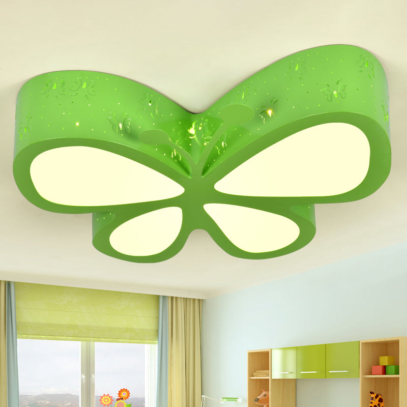 Kids LED Flushmount Ceiling Lamp - Metal Butterfly Flush Mount Lighting Fixture in Pink/White/Green (19.5"/23.5" W)