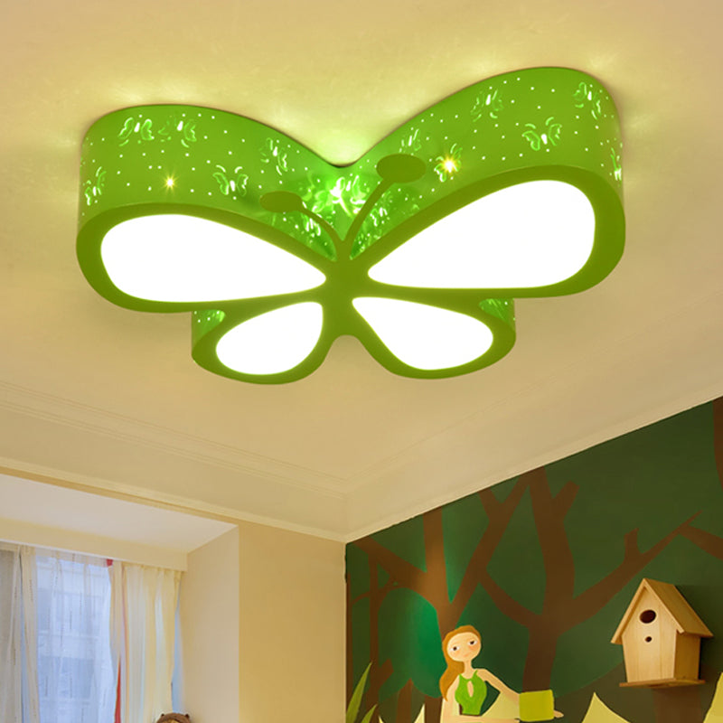 Kids LED Flushmount Ceiling Lamp - Metal Butterfly Flush Mount Lighting Fixture in Pink/White/Green (19.5"/23.5" W)