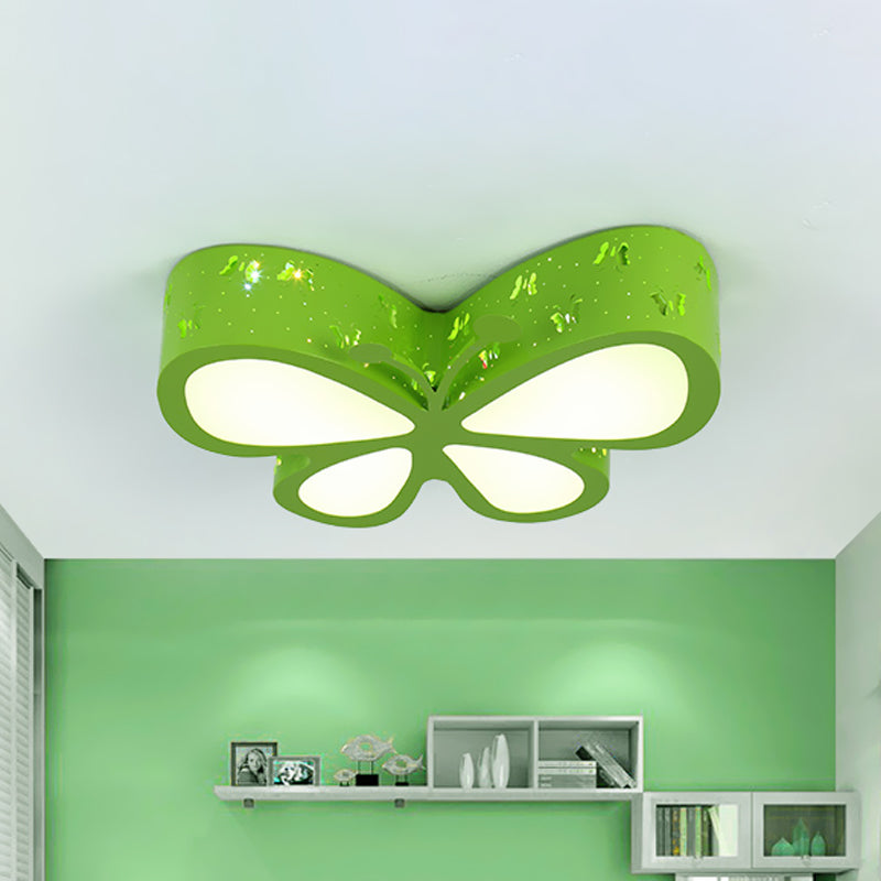 Kids LED Flushmount Ceiling Lamp - Metal Butterfly Flush Mount Lighting Fixture in Pink/White/Green (19.5"/23.5" W)