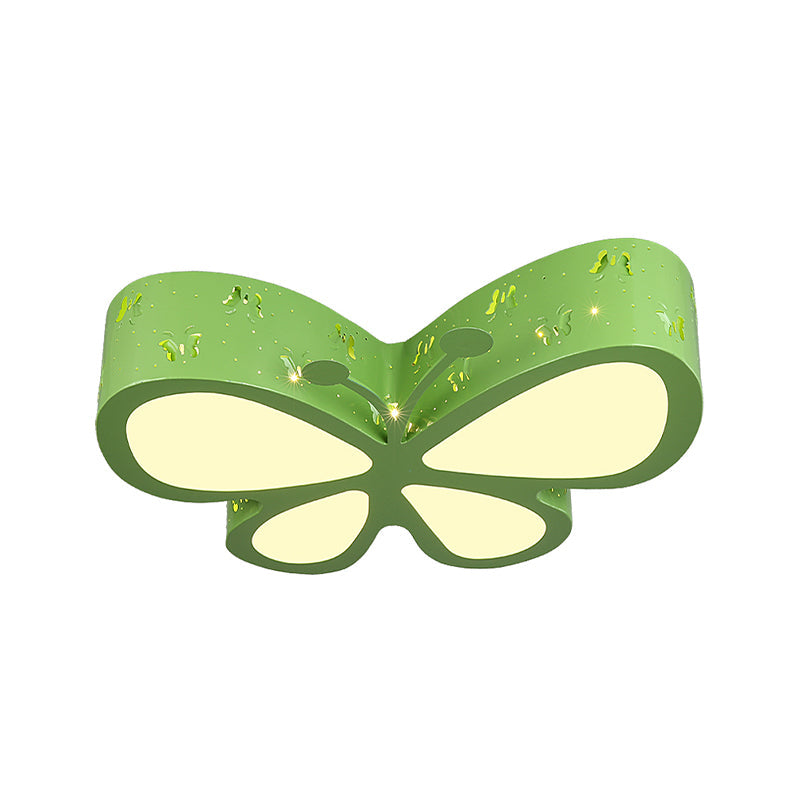 Kids LED Flushmount Ceiling Lamp - Metal Butterfly Flush Mount Lighting Fixture in Pink/White/Green (19.5"/23.5" W)