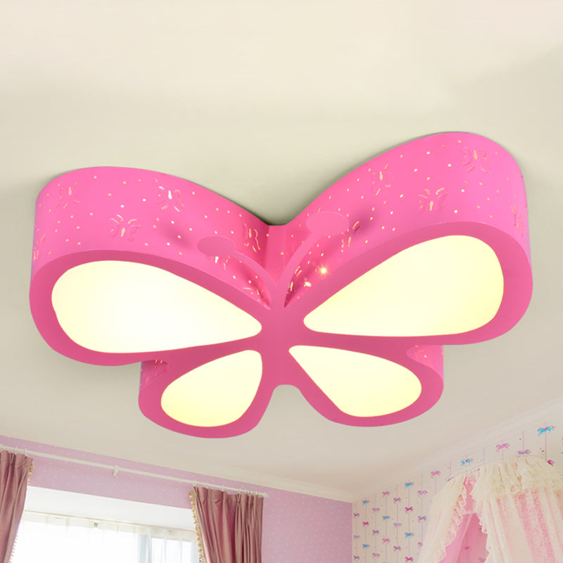 Kids LED Flushmount Ceiling Lamp - Metal Butterfly Flush Mount Lighting Fixture in Pink/White/Green (19.5"/23.5" W)