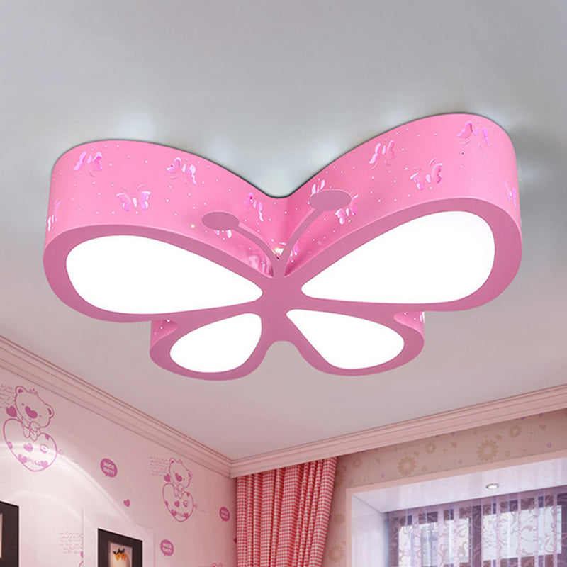 Kids LED Flushmount Ceiling Lamp - Metal Butterfly Flush Mount Lighting Fixture in Pink/White/Green (19.5"/23.5" W)