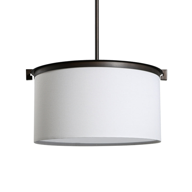 Vintage Drum Shade Pendant Light - White Fabric Ceiling Lamp For Dining Room