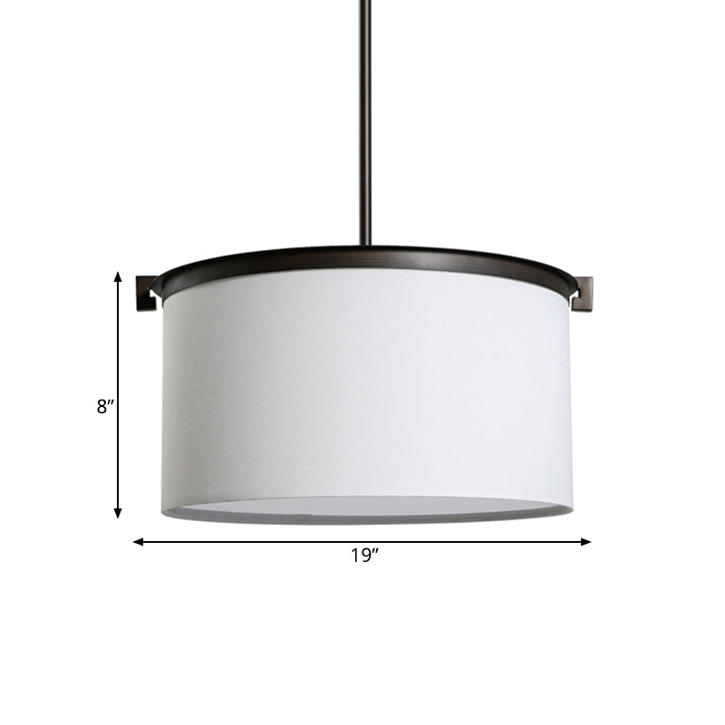 Vintage Drum Shade Pendant Light - White Fabric Ceiling Lamp For Dining Room