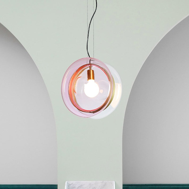 Stylish Macaron Pendant Light with Glass Shades - Blue/Pink/Cognac - 1 Head Bistro Hanging Lamp