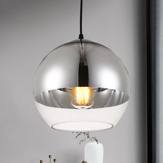Minimalist Silver Sphere Pendant Lamp - Transparent Glass Hanging Light For Bedroom (6/8/12 Wide)