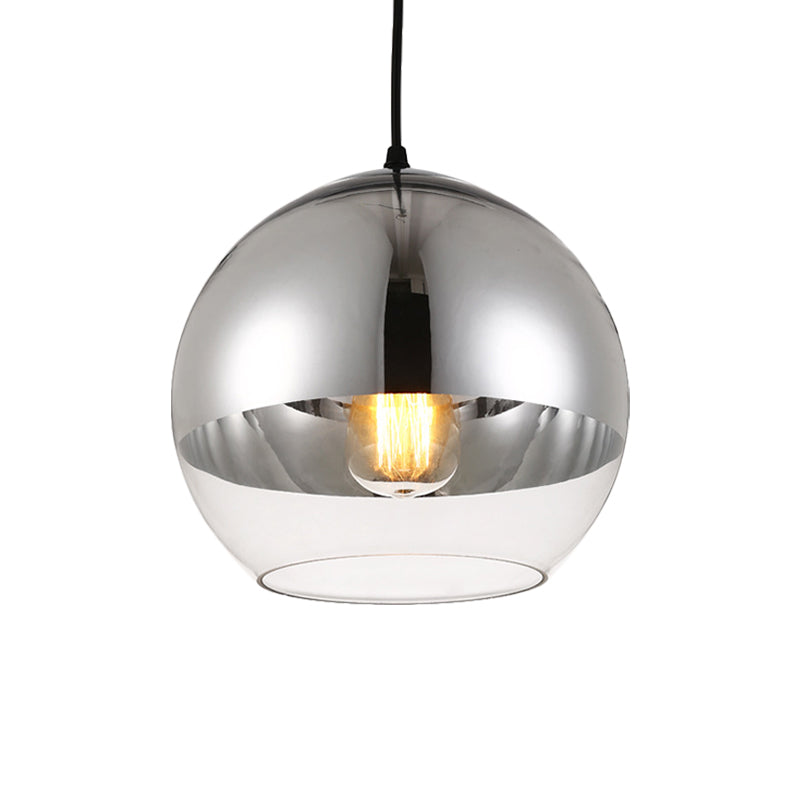 Minimalist Silver Sphere Pendant Lamp - Bedroom Hanging Light with Transparent Open Glass & 6"/8"/12" Wide Bulb