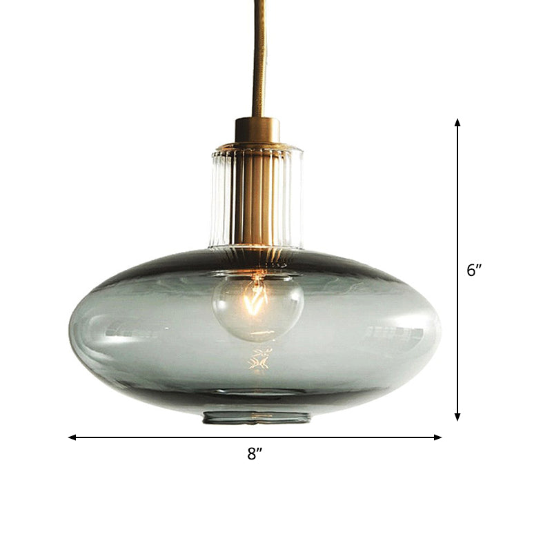 Mid Century Oval Blue Glass Pendant Light Fixture with Brass Cork for Dining Room
