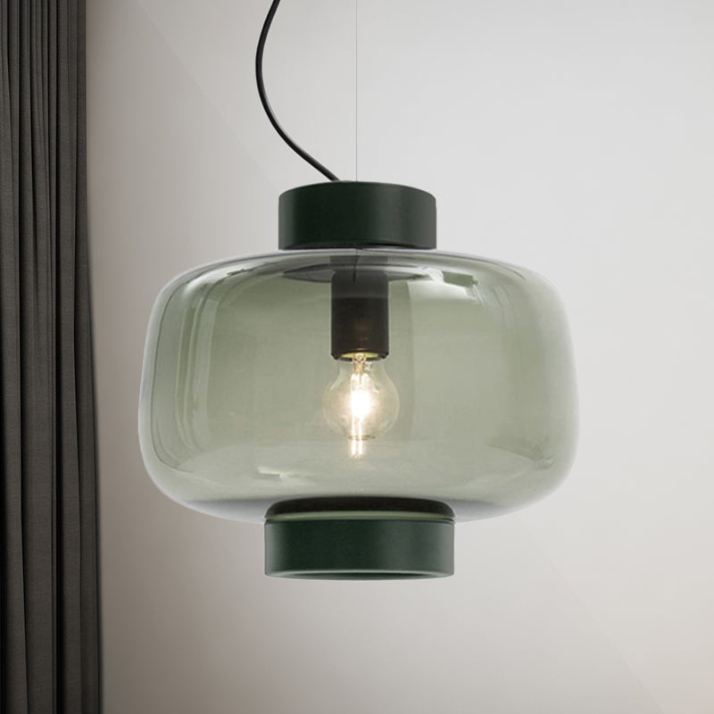Vintage Black Bistro Pendant Light with Smoke Glass Shade - Drum Hanging Lamp Kit