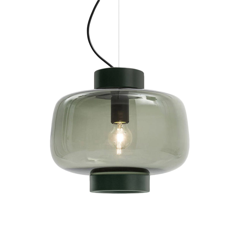 Vintage Black Bistro Pendant Light with Smoke Glass Shade - Drum Hanging Lamp Kit