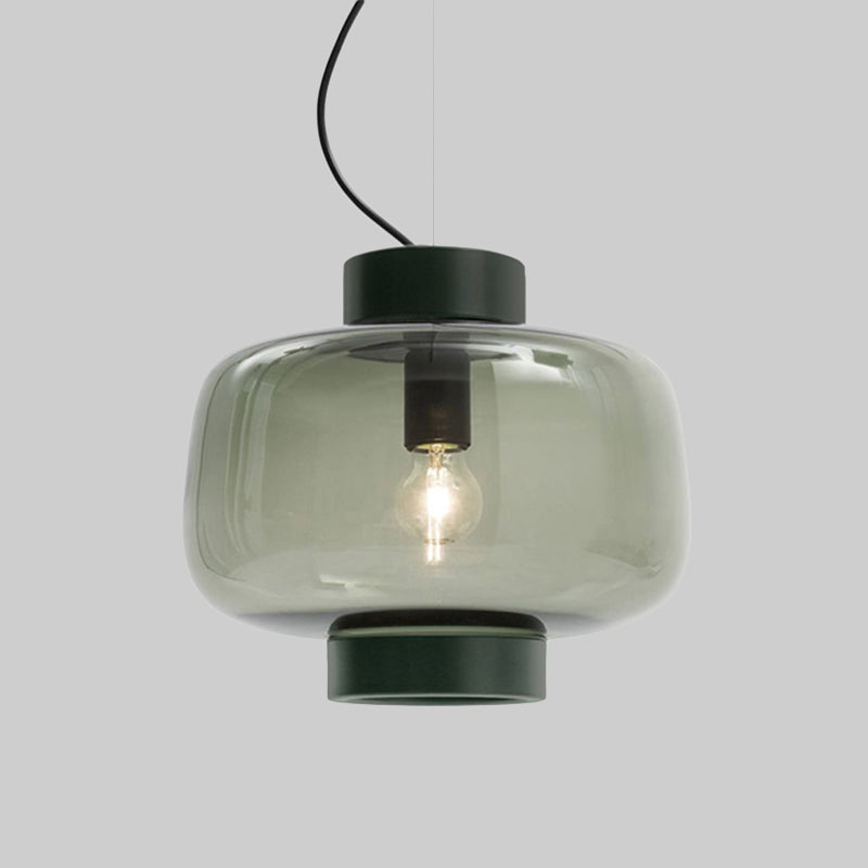 Vintage Black Bistro Pendant Light with Smoke Glass Shade - Drum Hanging Lamp Kit