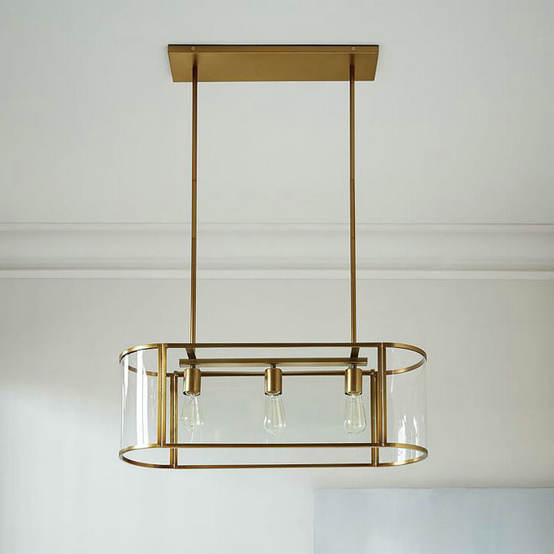 Mid Century Translucent Glass 3-Light Pendant Ceiling Fixture With Gold Finish