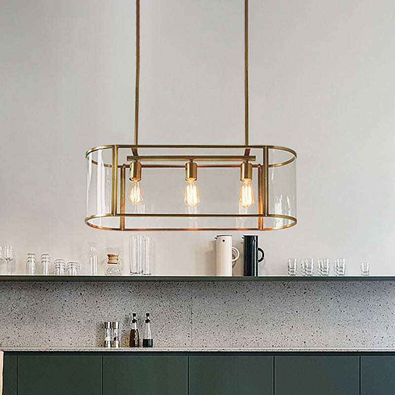 Mid Century Gold Translucent Glass Pendant Light - 3 Head Suspended Fixture