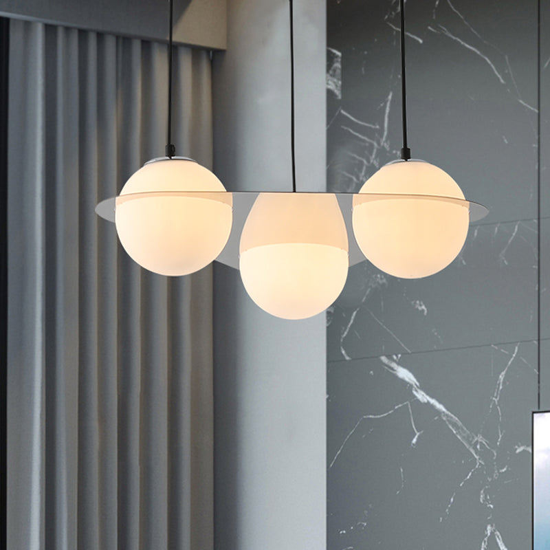 Modern White Glass Globe Cluster Pendant Light - 3-Lights Living Room Ceiling Fixture With Mirror