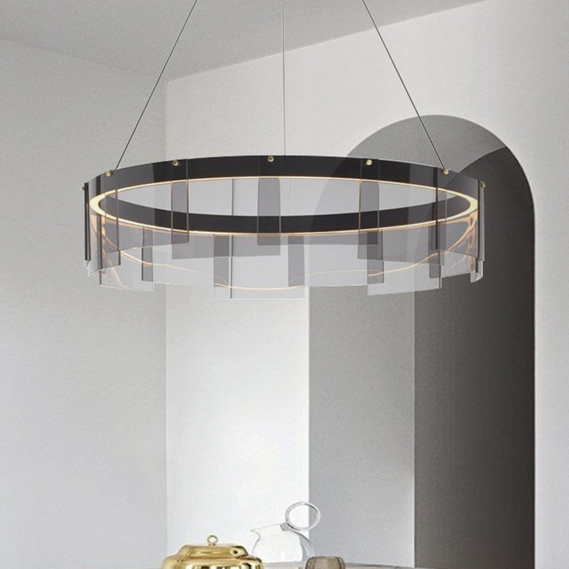 Modern Black Circle Pendant Light with Smoke Grey Glass and LED Technology