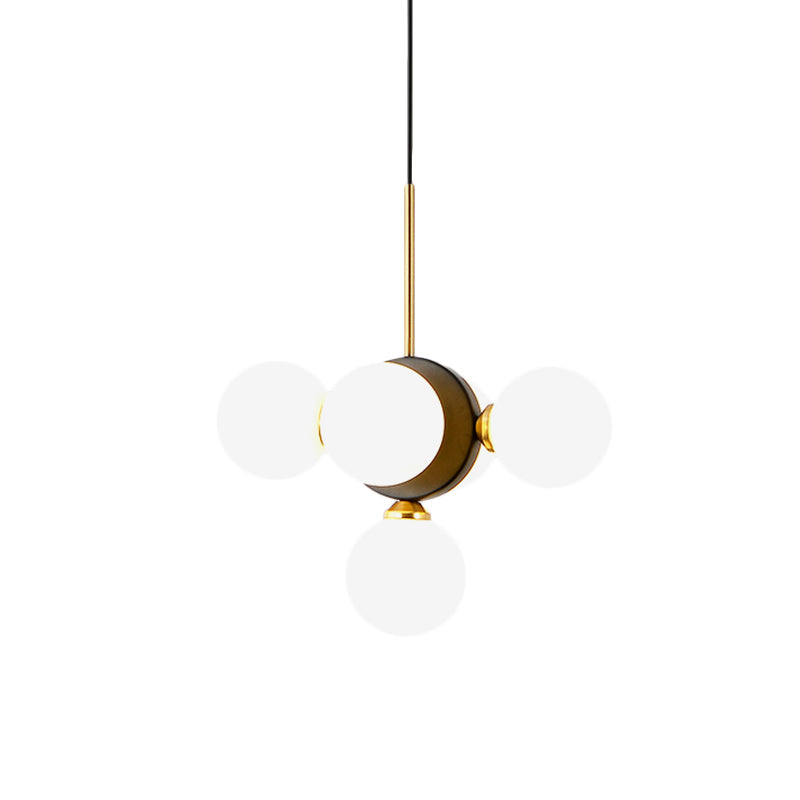 Lustre de restaurant à 5 lumières du milieu du siècle avec verre blanc/ambre - Design élégant en rafale