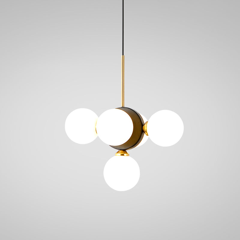Lustre de restaurant à 5 lumières du milieu du siècle avec verre blanc/ambre - Design élégant en rafale