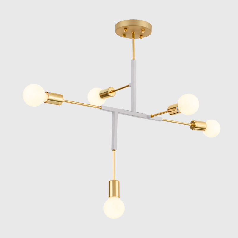 Postmodern 5-Head Semi Flush Mount Ceiling Light with Vertical Exposed Metal - Black/White and Gold