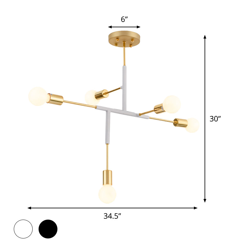 Postmodern 5-Head Semi Flush Mount Ceiling Light With Vertical Exposed Metal - Black/White And Gold