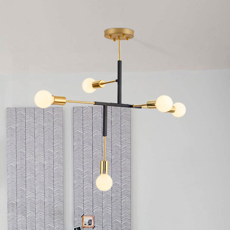 Postmodern 5-Head Semi Flush Mount Ceiling Light With Vertical Exposed Metal - Black/White And Gold