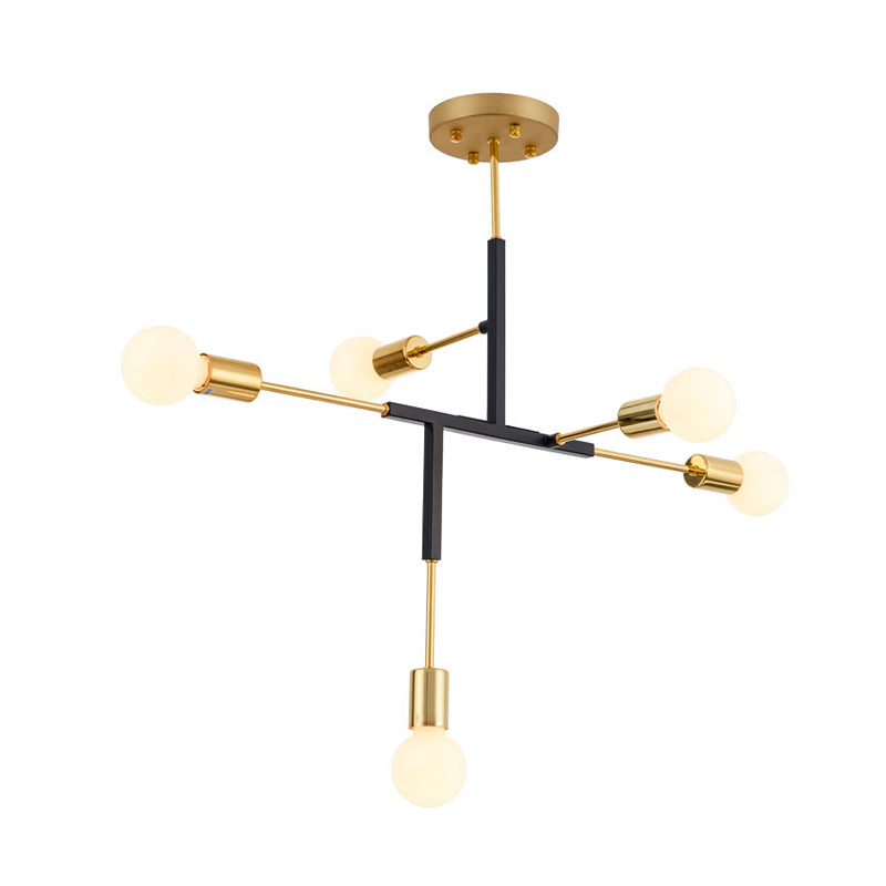 Postmodern 5-Head Semi Flush Mount Ceiling Light with Vertical Exposed Metal - Black/White and Gold