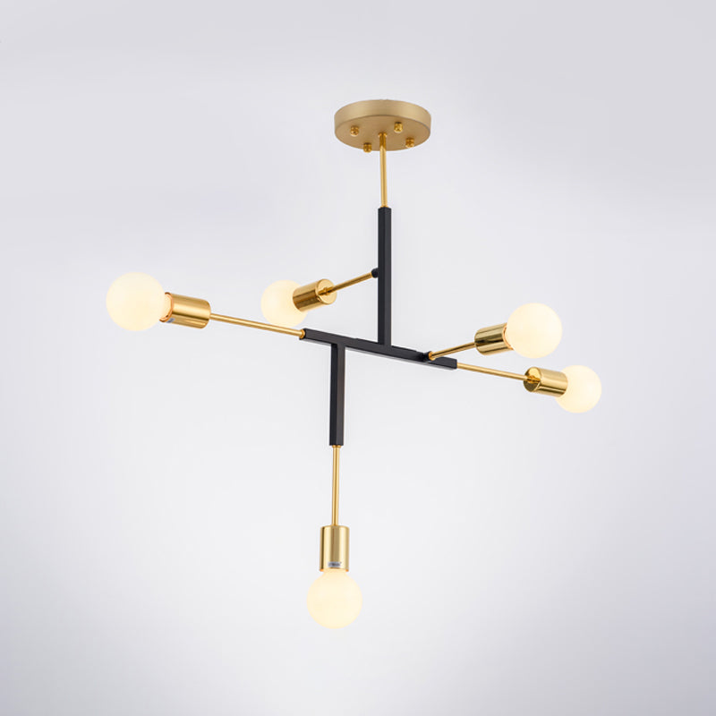 Postmodern 5-Head Semi Flush Mount Ceiling Light with Vertical Exposed Metal - Black/White and Gold