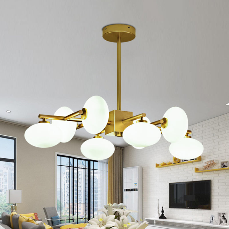 Lustre postmoderne doré avec verre crème - Lampe à suspension à 8 ampoules