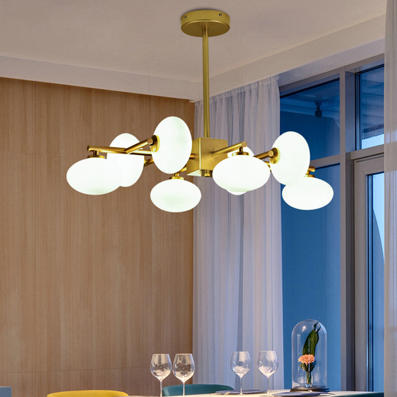 Lustre postmoderne doré avec verre crème - Lampe à suspension à 8 ampoules