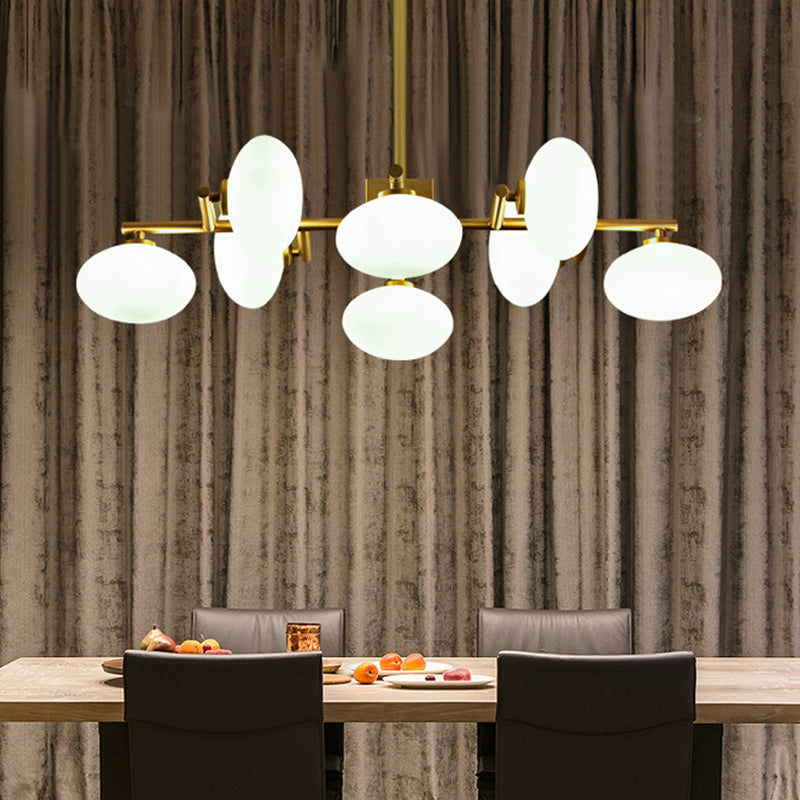 Lustre postmoderne doré avec verre crème - Lampe à suspension à 8 ampoules