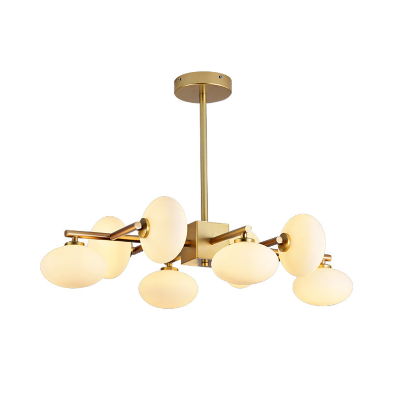 Lustre postmoderne doré avec verre crème - Lampe à suspension à 8 ampoules