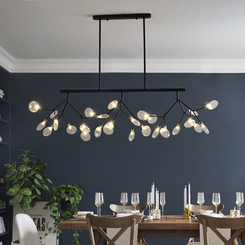 Modernist Clear Glass Dining Table Ceiling Pendant - Firefly Hanging Island Light In Black/Gold