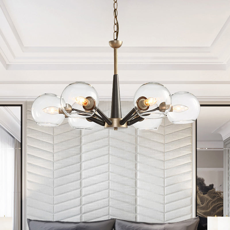 Retro Dome Shade Hanging Chandelier with Burst Design - 6-Light Lounge Pendant