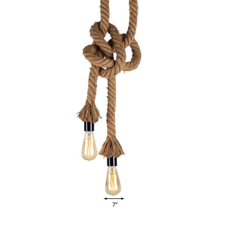 Vintage Style Light Brown Rope Pendant Light with Open Bulb - 2 Heads - Ceiling Hanging Lighting for Bar