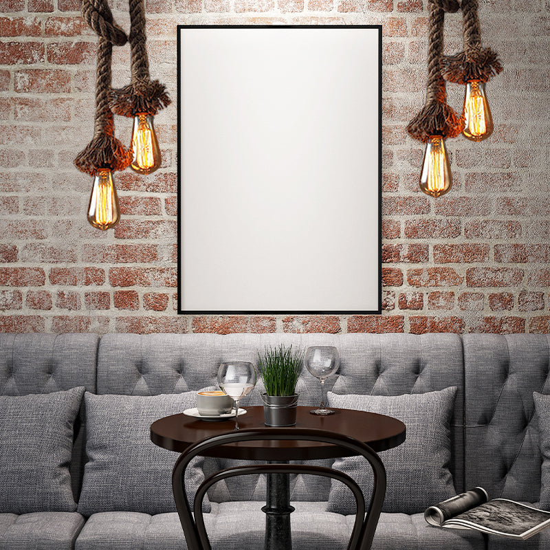 Vintage Style Rope Pendant Light With Open Bulbs - Brown 2 Heads Ideal For Bars Dark