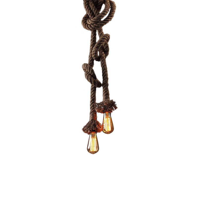 Vintage Style Light Brown Rope Pendant Light with Open Bulb - 2 Heads - Ceiling Hanging Lighting for Bar