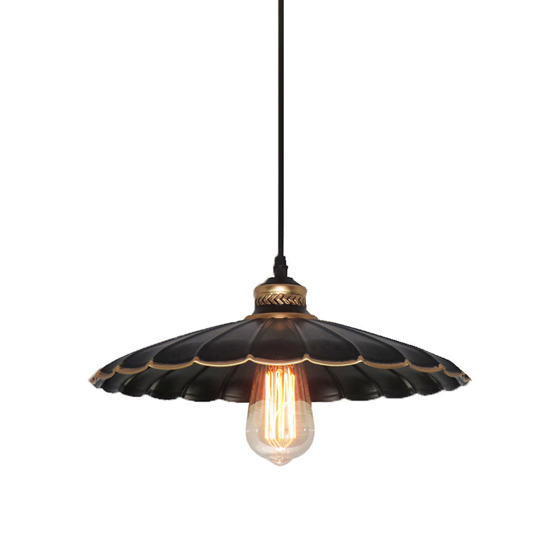 Plafonnier suspendu vintage industriel en métal noir - Style suspendu festonné pour restaurant - 1 lumière - Largeur 10"/14"