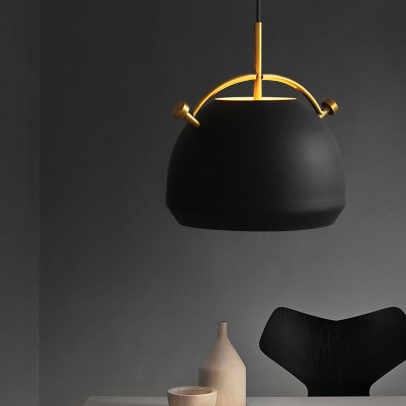Retro Dome Shade Hanging Ceiling Light - Stylish Metal Pendant Lamp In Black/White 10/11/13 Width