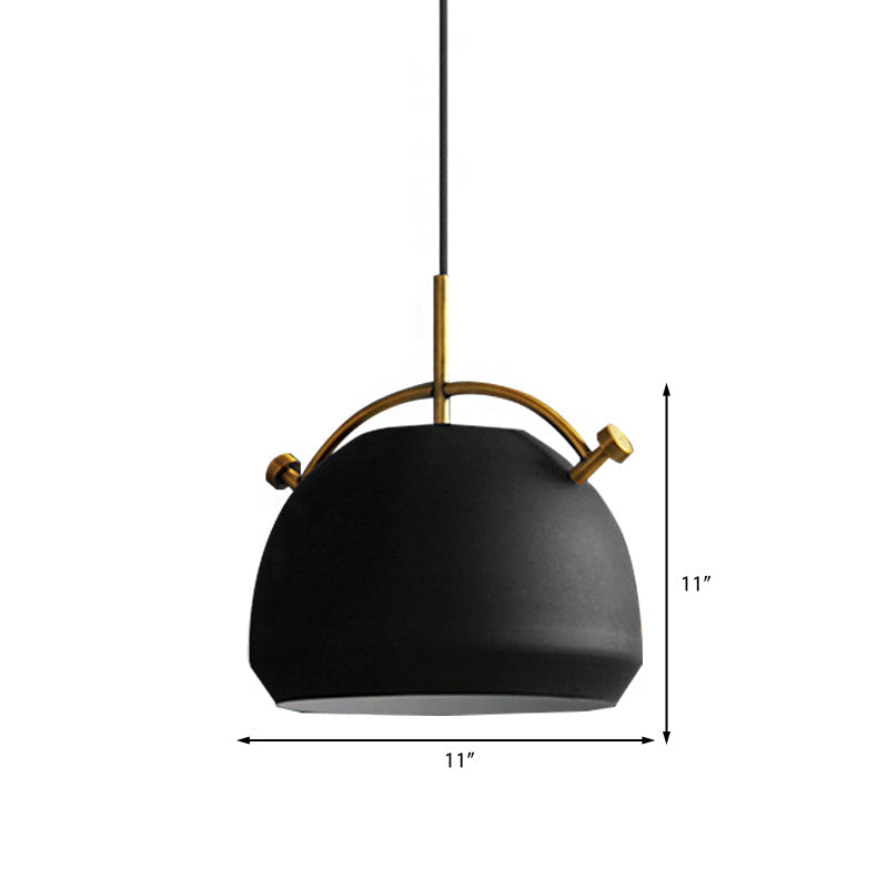 Retro Dome Shade Hanging Ceiling Light - Stylish Metal Pendant Lamp In Black/White 10/11/13 Width