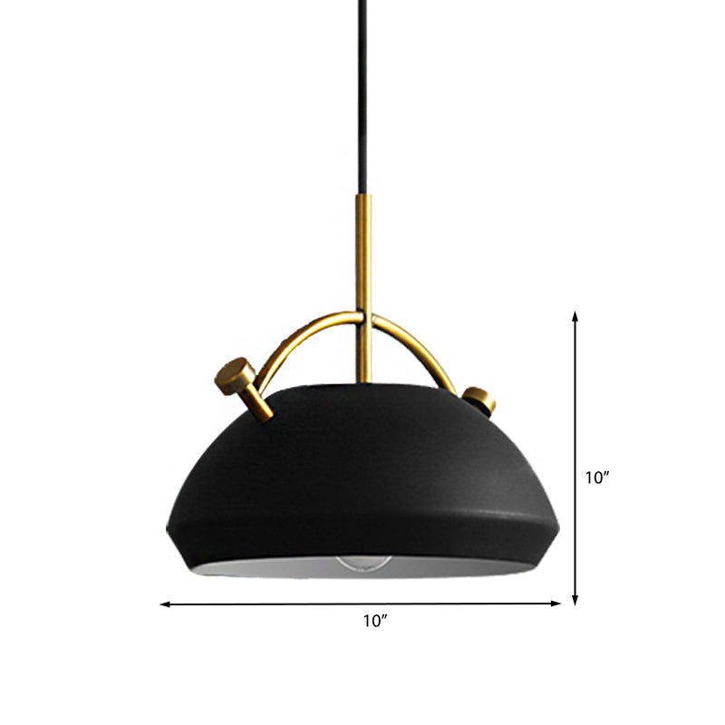 Retro Dome Shade Hanging Ceiling Light - Stylish Metal Pendant Lamp for Table - 10"/11"/13" Width - Black/White - 1 Bulb