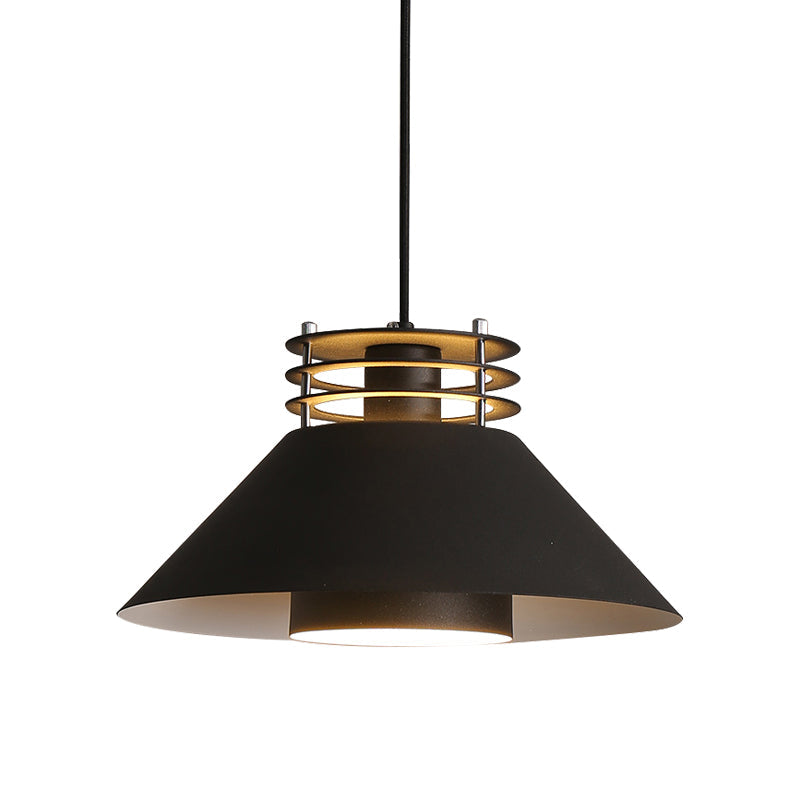 Nordic Style Conic Pendant Ceiling Light - 9/12 Dia Metal Suspension In Black/White Ideal For Living