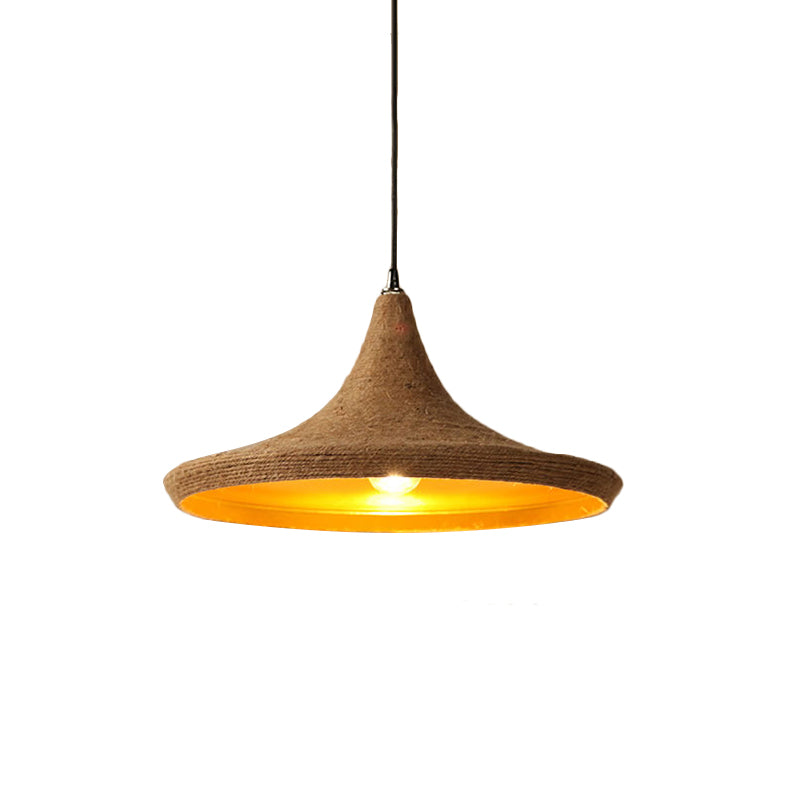 Suspension de style campagnard avec abat-jour en corde de chanvre - Marron